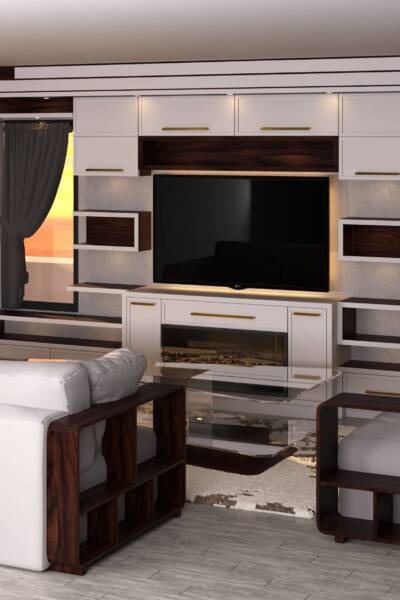 custom living room with backlit entertainment unit -custom closet toronto 3D render of custom family room with amazing entertainment unit - wall units